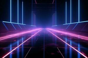 AI generated Neon lit space in captivating blue and pink hues, futuristic ambiance photo