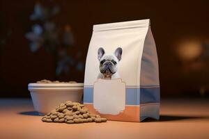 ai generado mascota alimento blanco paquete bolso visualizado para 3d representación foto