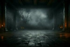 AI generated Eerie Halloween ambiance Dark horror background featuring vacant wooden planks AI Generated photo