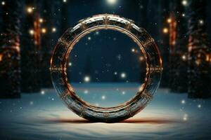 AI generated 3D circle frame a beautiful backdrop to celebrate Merry Christmas and Happy New Year AI Generated photo