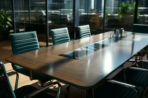 AI generated Modern conference room in office, ideal for business negotiations photo