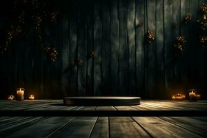 AI generated Haunting Halloween Dark horror background sets a mysterious stage with wooden planks AI Generated photo