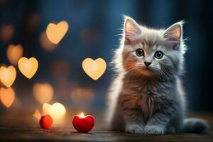 ai generado reconfortante felino amor un gatito acurrucarse un corazón un escena de puro monería ai generado foto