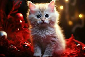 AI generated Pawsitively adorable A sweet kitten nestled with a heart radiating love AI Generated photo