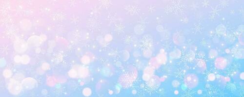 Navidad Nevado antecedentes. frío rosado azul pastel invierno cielo. vector hielo tormenta de nieve en degradado textura con bokeh y copos festivo nuevo año tema para temporada rebaja fondo de pantalla.