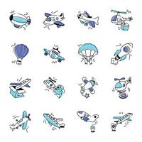 Collection of Aircraft Doodle Icons vector