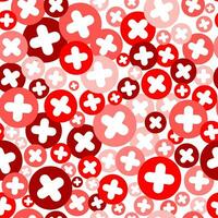 Plus cross pattern. Abstract medical seamless background. Vector hospital and healthcare geometric symbol. Simple red elements on white backdrop.