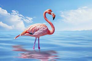 AI generated Pink Flamingo in the water. AI Generated photo