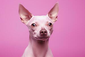 ai generado rosado de colores perro en rosado antecedentes. ai generado foto