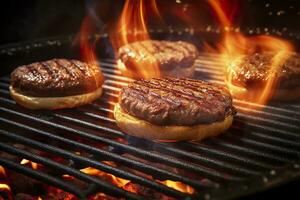 AI generated Hamburgers on the grill. AI Generated photo