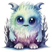 AI generated Watercolor cute monster on white background. AI Generated photo