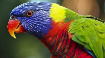 ai generado lado ver de cerca de hermosa y vistoso lorikeet verde nuca pájaro. generativo ai foto