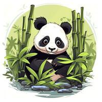 AI generated Cute panda in the middle of a bamboo forest. T-shirt design. AI Generated photo