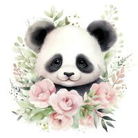 AI generated Watercolor fantasy Baby Panda clip art isolated white background. AI Generated photo