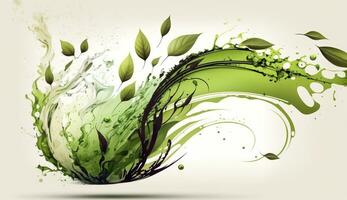 AI generated Green herbal tea wave splash with leaves flow. AI Generated photo