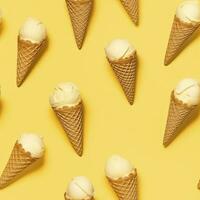 AI generated Ice Cream pattern on yellow background, top view. AI Generated photo