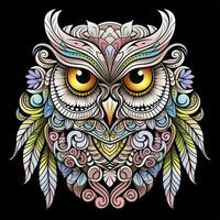 AI generated Multicolored mandala owl coloring page for adults. AI Generated photo