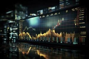 AI generated Digitally Generated Currency and Exchange Stock Chart for Finance and Economy Based Computer Software and Coding Display. AI Generated photo