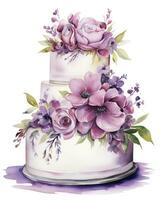 AI generated Watercolor wedding cake isolated on white background.  AI Generated photo