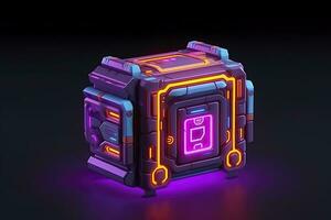 AI generated Modern and Futuristic Neon Digital Gaming Chest in Cartoon Pixar 3D Blender Style. AI Generative photo