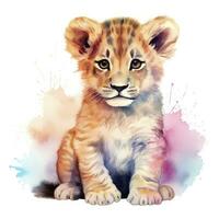 AI generated Watercolor Baby Lion. AI Generated photo