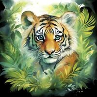 AI generated Watercolor Tiger for kids. AI Generated photo