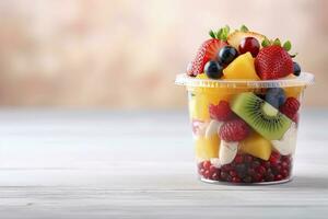 AI generated Fresh fruit salad to go with copy space. AI Generated photo