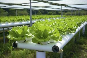 AI generated Hydroponic lettuce growing. AI Generated photo