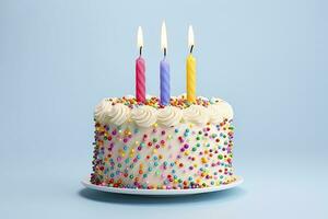 AI generated Colourful birthday cake with candles. AI Generated photo