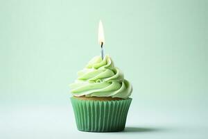 AI generated Happy Birthday Cupcake with Candle. AI Generated photo