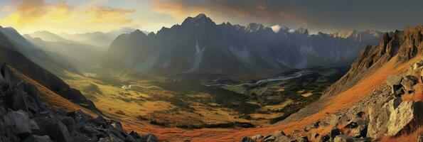 AI generated Panorama mountain autumn landscape. AI Generated photo