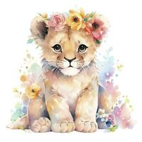 AI generated Watercolor Baby Lion. AI Generated photo