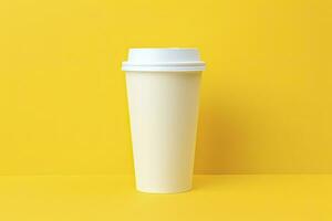 ai generado blanco café taza aislado en amarillo antecedentes. ai generado foto