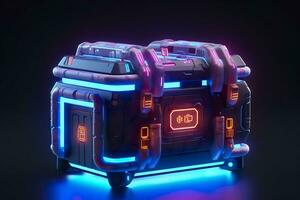 AI generated Modern and Futuristic Neon Digital Gaming Chest in Cartoon Pixar 3D Blender Style. AI Generative photo