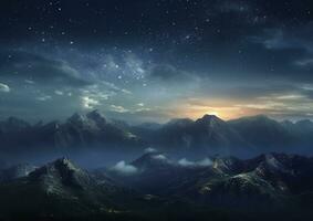 AI generated The milky rising in the night sky over the mountains, landscapes, AI Generative photo