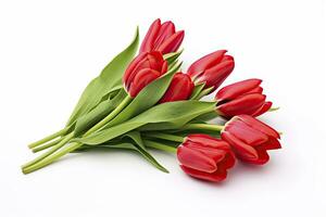 AI generated Red tulips isolated on white background. AI Generated photo