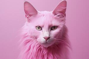 ai generado rosado de colores gato en rosado antecedentes. ai generado foto