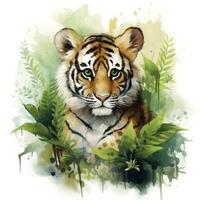 AI generated Watercolor Tiger for kids. AI Generated photo