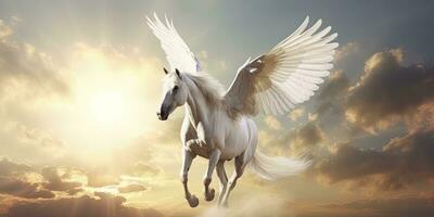 AI generated A white horse with wings. AI Generated photo