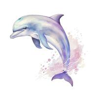 AI generated Watercolor fantasy Baby Dolphin clip art isolated white background. AI Generated photo