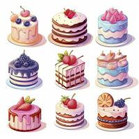 AI generated Set of Cake piece illustration on white background. AI Generated photo