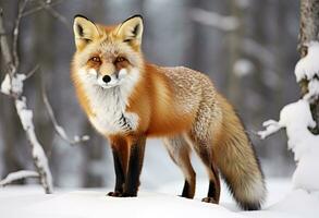 AI generated Red fox standing on snow. AI Generated. photo