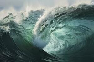 AI generated Extreme close up of thrashing emerald ocean waves. AI Generated photo