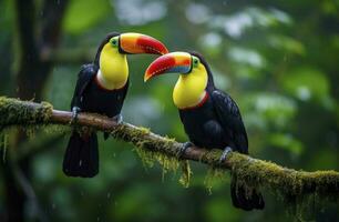 AI generated Toucan sitting on the branch in the forest. AI Generated photo