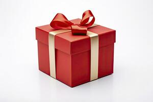 AI generated Gift box with red ribbon isolated on white background. AI Generated photo