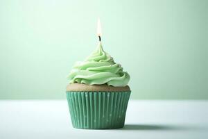 AI generated Happy Birthday Cupcake with Candle. AI Generated photo