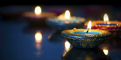 AI generated Happy Diwali. Diya oil lamps were lit during the celebration. AI Generated photo