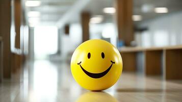 AI generated A Yellow Smiling Ball Can Promote a Positive Work Environment. Generative AI photo