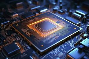 AI generated Futuristic central processor unit. Powerful Quantum CPU motherboard. AI Generated photo