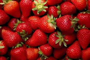 AI generated Texture of fresh strawberries as background. Generative AI photo